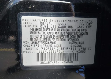 2019 Nissan Sentra Sv из США, поврежденный, VIN 3N1AB7AP2KL626080